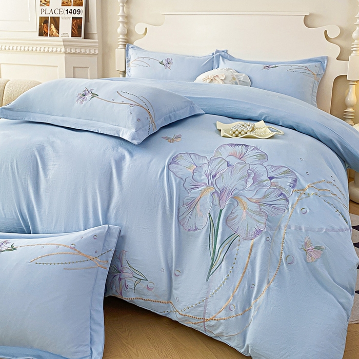 91家纺网 家纺一手货源 找家纺 大麦乐田 2025新款刺绣床裙款四件套-轻舞飞扬 轻舞飞扬 兰