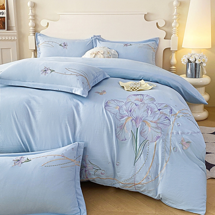 91家纺网 家纺一手货源 找家纺 大麦乐田 2025新款刺绣床裙款四件套-轻舞飞扬 轻舞飞扬 兰