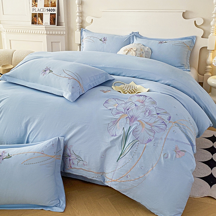 91家纺网 家纺一手货源 找家纺 大麦乐田 2025新款刺绣床裙款四件套-轻舞飞扬 轻舞飞扬 兰