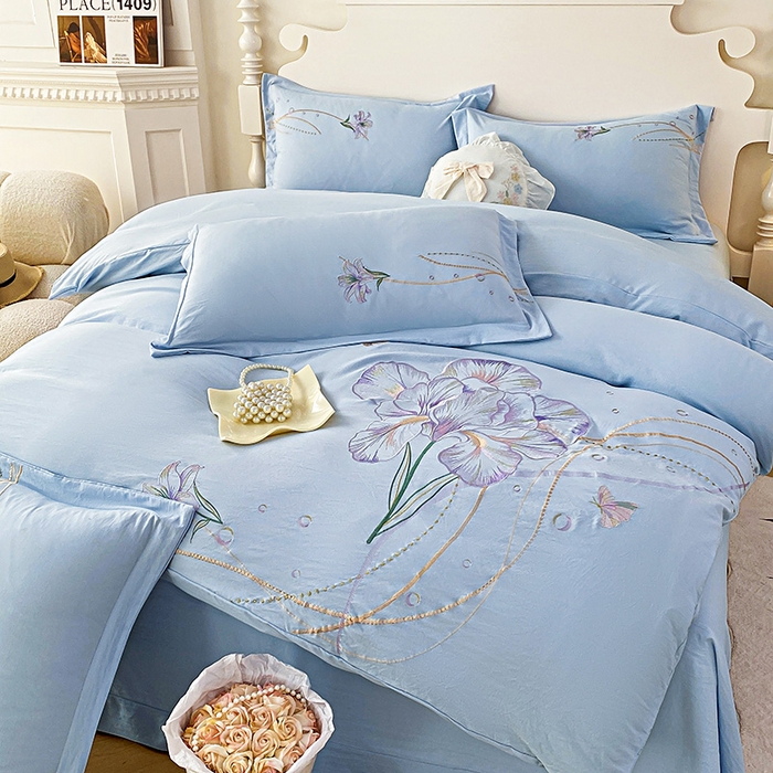 91家纺网 家纺一手货源 找家纺 大麦乐田 2025新款刺绣床裙款四件套-轻舞飞扬 轻舞飞扬 兰