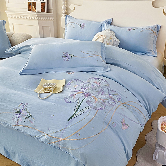 91家纺网 家纺一手货源 找家纺 大麦乐田 2025新款刺绣床裙款四件套-轻舞飞扬 轻舞飞扬 兰