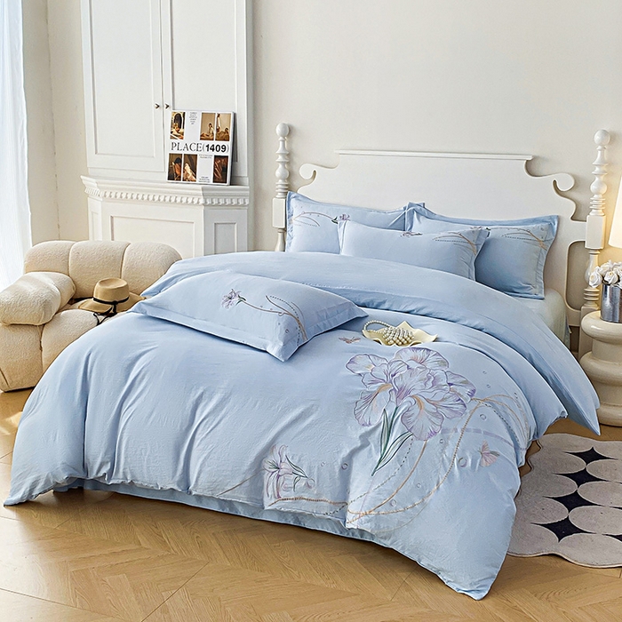 91家纺网 家纺一手货源 找家纺 大麦乐田 2025新款刺绣床裙款四件套-轻舞飞扬 轻舞飞扬 兰