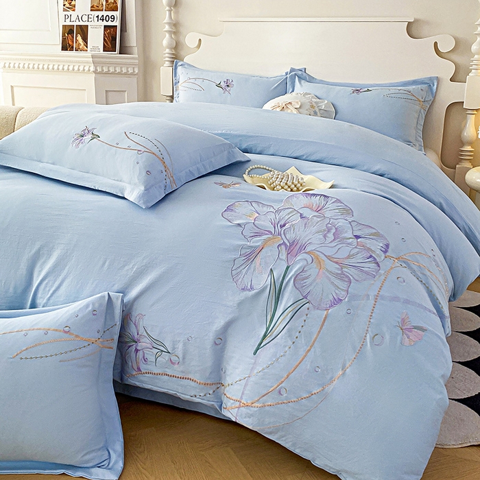 91家纺网 家纺一手货源 找家纺 大麦乐田 2025新款刺绣床裙款四件套-轻舞飞扬 轻舞飞扬 兰