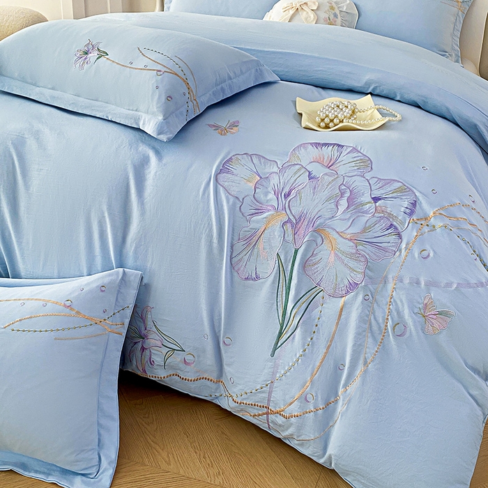 91家纺网 家纺一手货源 找家纺 大麦乐田 2025新款刺绣床裙款四件套-轻舞飞扬 轻舞飞扬 兰