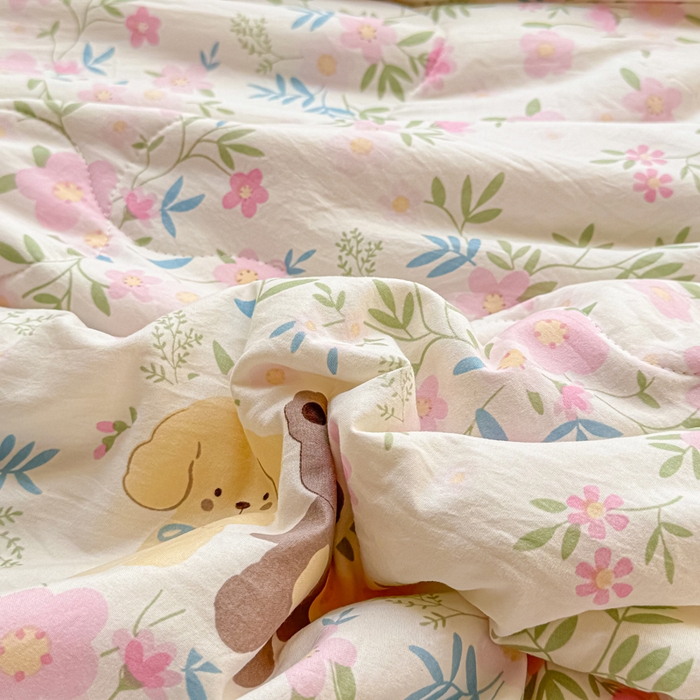 91家纺网 家纺一手货源 找家纺 丝芙妮家居（原乐视家纺） 2025春夏新款针织棉卡通印花夏被夏凉被空调被 爱丽花园