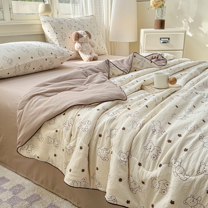 91家纺网 家纺一手货源 找家纺 丝芙妮家居（原乐视家纺） 2025春夏新款针织棉卡通印花夏被夏凉被空调被 澳丁小熊