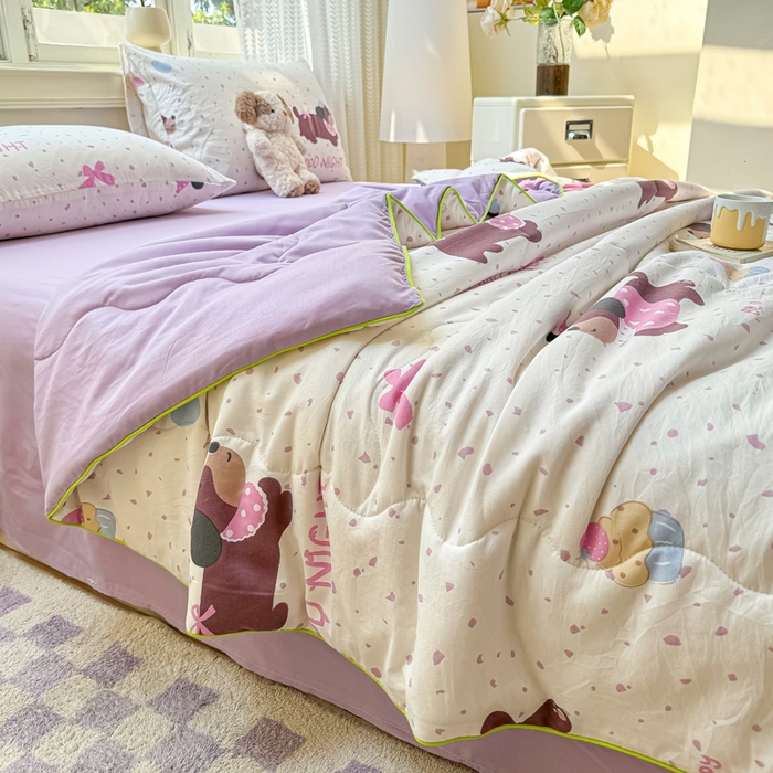 91家纺网 家纺一手货源 找家纺 丝芙妮家居（原乐视家纺） 2025春夏新款针织棉卡通印花夏被夏凉被空调被 布丁狗