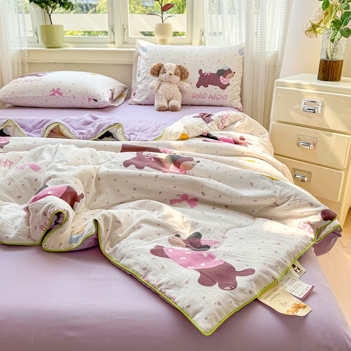 91家纺网 家纺一手货源 找家纺 丝芙妮家居（原乐视家纺） 2025春夏新款针织棉卡通印花夏被夏凉被空调被 布丁狗