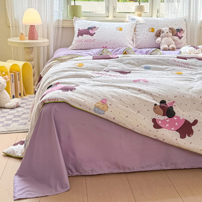 91家纺网 家纺一手货源 找家纺 丝芙妮家居（原乐视家纺） 2025春夏新款针织棉卡通印花夏被夏凉被空调被 布丁狗