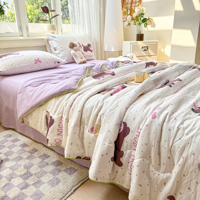 91家纺网 家纺一手货源 找家纺 丝芙妮家居（原乐视家纺） 2025春夏新款针织棉卡通印花夏被夏凉被空调被 布丁狗