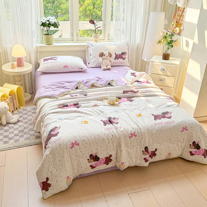 91家纺网 家纺一手货源 找家纺 丝芙妮家居（原乐视家纺） 2025春夏新款针织棉卡通印花夏被夏凉被空调被 布丁狗