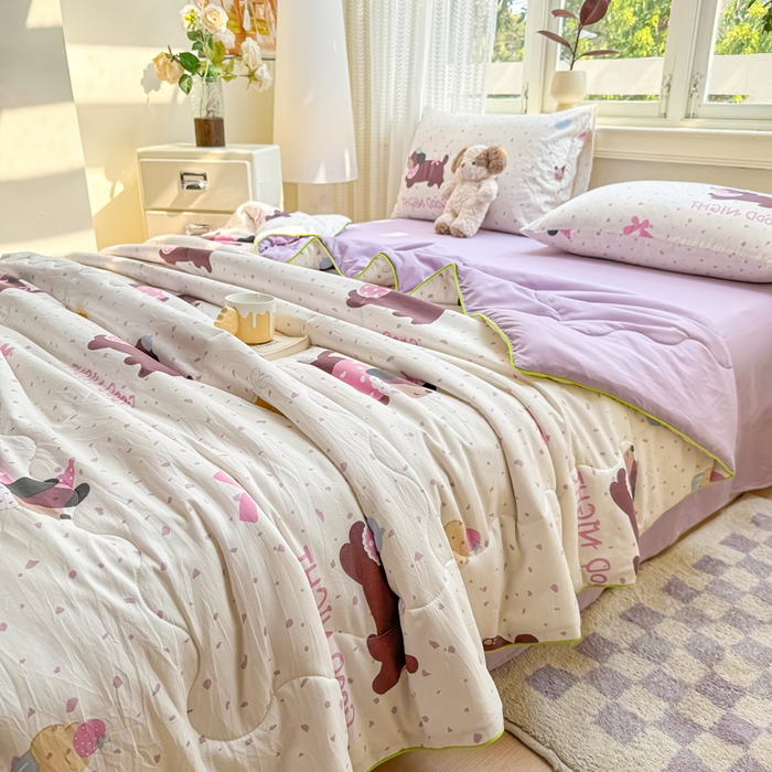 91家纺网 家纺一手货源 找家纺 丝芙妮家居（原乐视家纺） 2025春夏新款针织棉卡通印花夏被夏凉被空调被 布丁狗