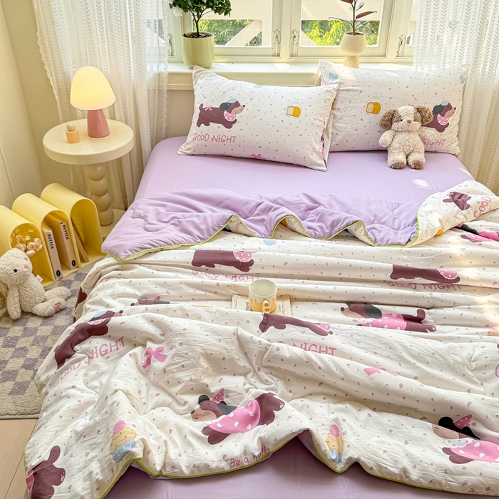 91家纺网 家纺一手货源 找家纺 丝芙妮家居（原乐视家纺） 2025春夏新款针织棉卡通印花夏被夏凉被空调被 布丁狗