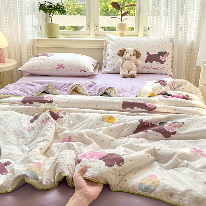 91家纺网 家纺一手货源 找家纺 丝芙妮家居（原乐视家纺） 2025春夏新款针织棉卡通印花夏被夏凉被空调被 布丁狗