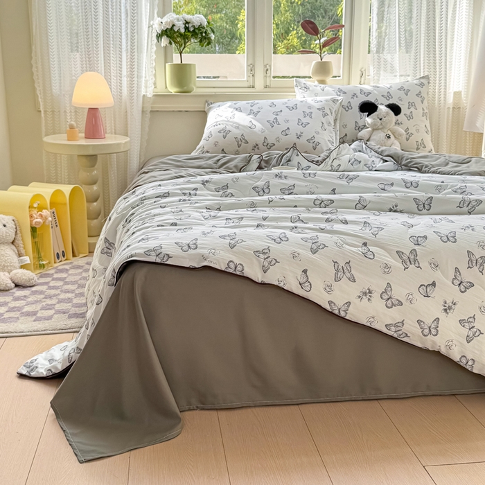 91家纺网 家纺一手货源 找家纺 丝芙妮家居（原乐视家纺） 2025春夏新款针织棉卡通印花夏被夏凉被空调被 赫本蝶