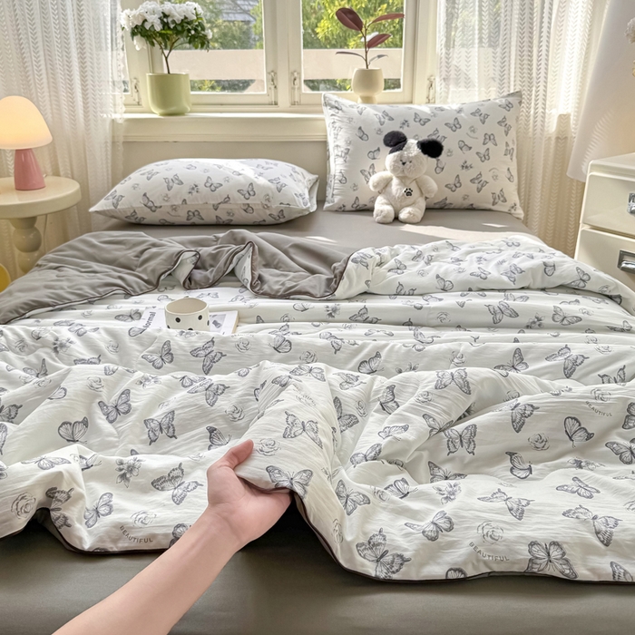 91家纺网 家纺一手货源 找家纺 丝芙妮家居（原乐视家纺） 2025春夏新款针织棉卡通印花夏被夏凉被空调被 赫本蝶