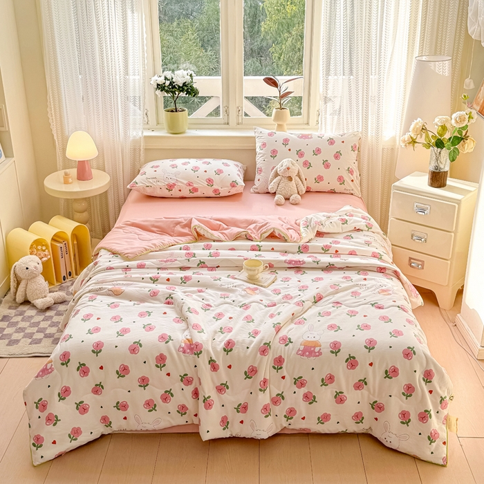 丝芙妮家居（原乐视家纺） 2025春夏新款针织棉卡通印花夏被夏凉被空调被 花园小兔