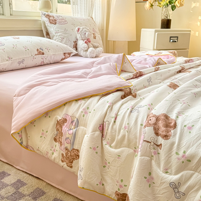 91家纺网 家纺一手货源 找家纺 丝芙妮家居（原乐视家纺） 2025春夏新款针织棉卡通印花夏被夏凉被空调被 洛米熊