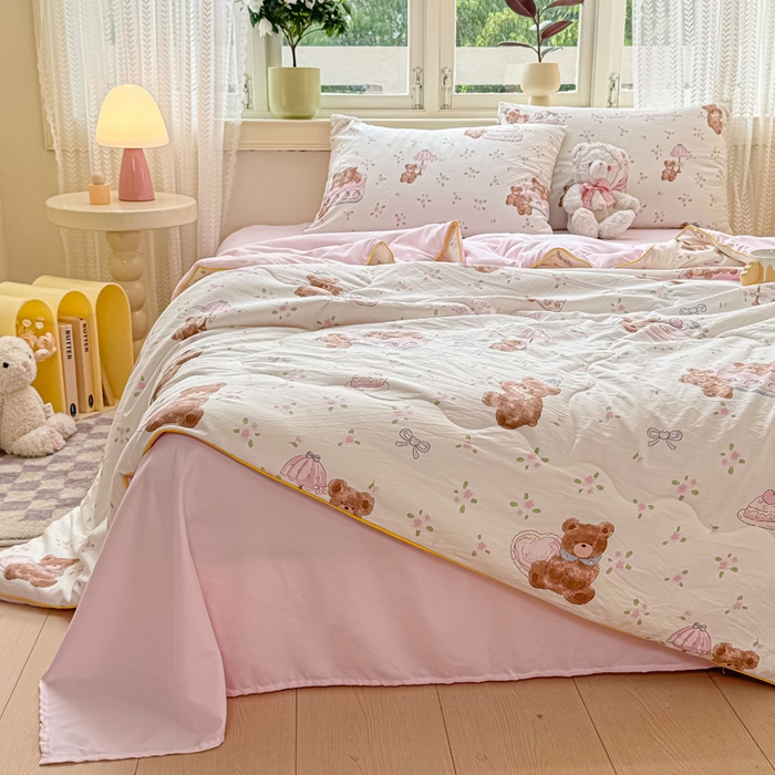 91家纺网 家纺一手货源 找家纺 丝芙妮家居（原乐视家纺） 2025春夏新款针织棉卡通印花夏被夏凉被空调被 洛米熊