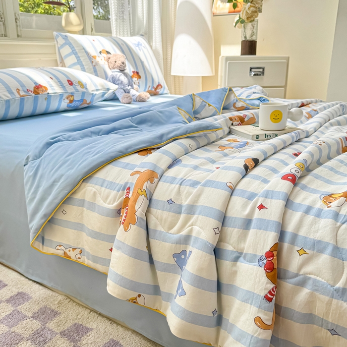 91家纺网 家纺一手货源 找家纺 丝芙妮家居（原乐视家纺） 2025春夏新款针织棉卡通印花夏被夏凉被空调被 俏皮狗