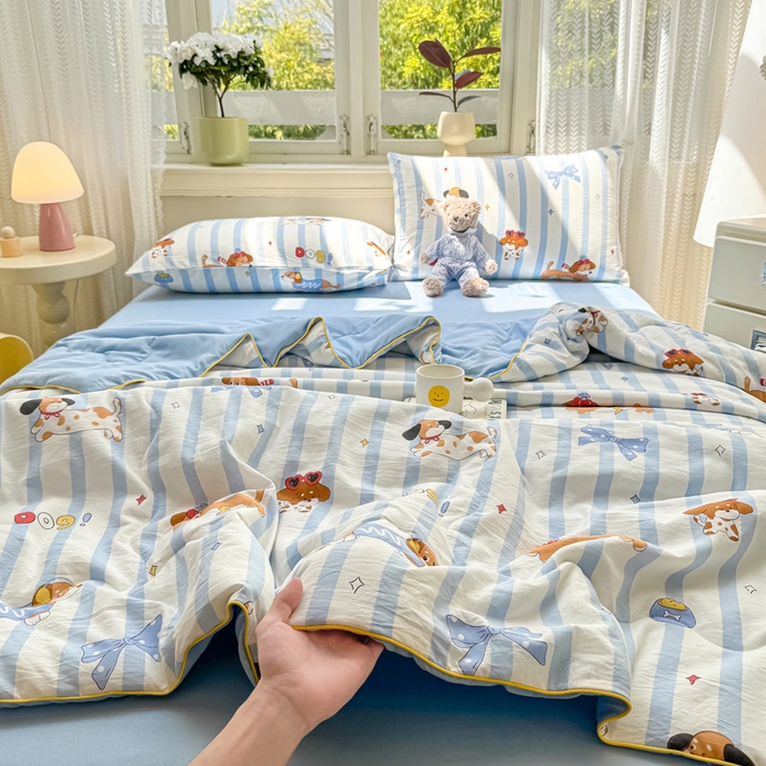 91家纺网 家纺一手货源 找家纺 丝芙妮家居（原乐视家纺） 2025春夏新款针织棉卡通印花夏被夏凉被空调被 俏皮狗