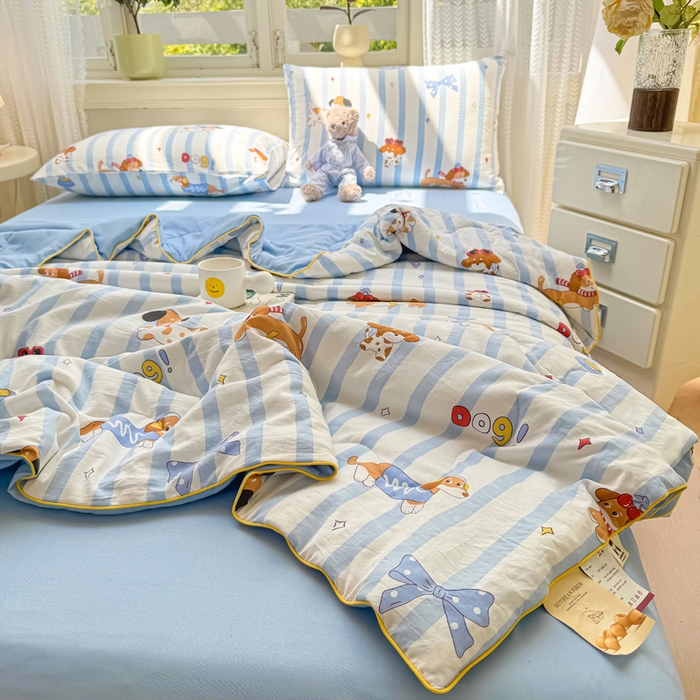 91家纺网 家纺一手货源 找家纺 丝芙妮家居（原乐视家纺） 2025春夏新款针织棉卡通印花夏被夏凉被空调被 俏皮狗