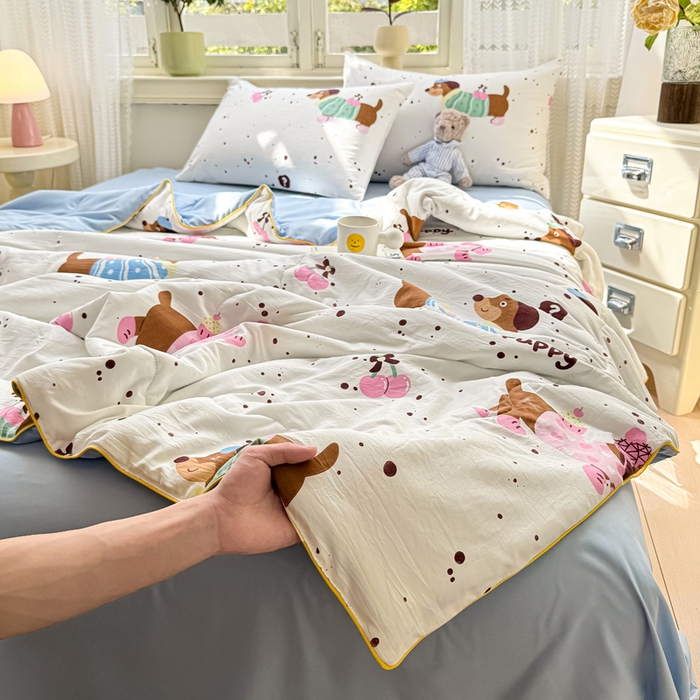 91家纺网 家纺一手货源 找家纺 丝芙妮家居（原乐视家纺） 2025春夏新款针织棉卡通印花夏被夏凉被空调被 趣味小狗