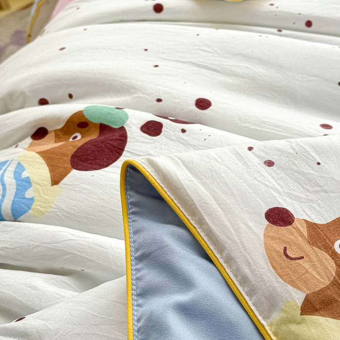 91家纺网 家纺一手货源 找家纺 丝芙妮家居（原乐视家纺） 2025春夏新款针织棉卡通印花夏被夏凉被空调被 趣味小狗