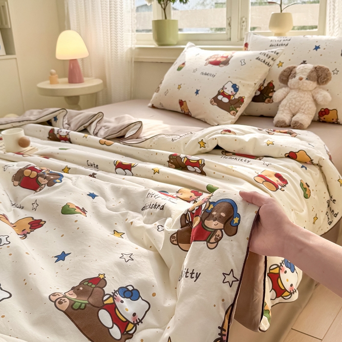 91家纺网 家纺一手货源 找家纺 丝芙妮家居（原乐视家纺） 2025春夏新款针织棉卡通印花夏被夏凉被空调被 甜甜乐园