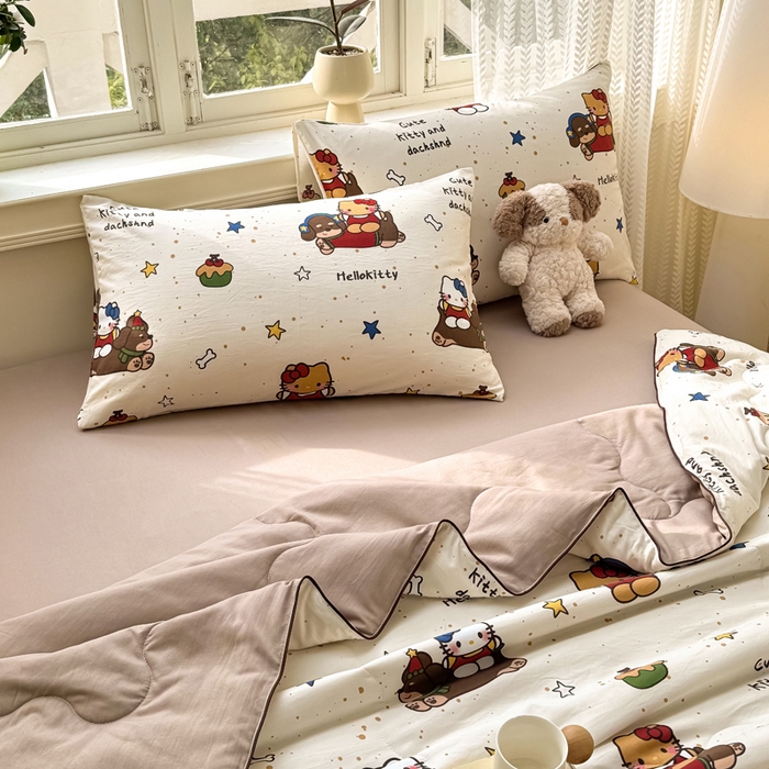 91家纺网 家纺一手货源 找家纺 丝芙妮家居（原乐视家纺） 2025春夏新款针织棉卡通印花夏被夏凉被空调被 甜甜乐园