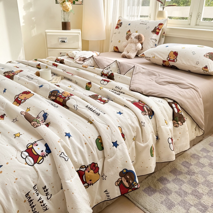 91家纺网 家纺一手货源 找家纺 丝芙妮家居（原乐视家纺） 2025春夏新款针织棉卡通印花夏被夏凉被空调被 甜甜乐园