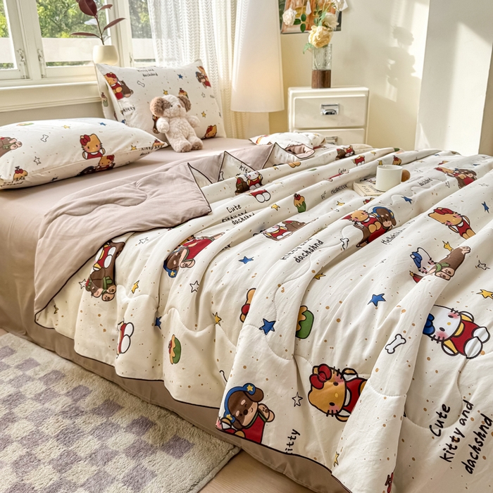 91家纺网 家纺一手货源 找家纺 丝芙妮家居（原乐视家纺） 2025春夏新款针织棉卡通印花夏被夏凉被空调被 甜甜乐园