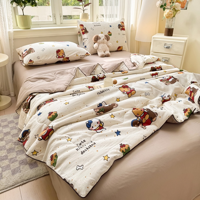 91家纺网 家纺一手货源 找家纺 丝芙妮家居（原乐视家纺） 2025春夏新款针织棉卡通印花夏被夏凉被空调被 甜甜乐园