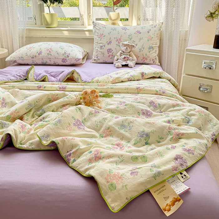 91家纺网 家纺一手货源 找家纺 丝芙妮家居（原乐视家纺） 2025春夏新款针织棉卡通印花夏被夏凉被空调被 小美好