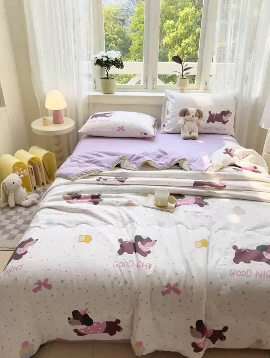 91家纺网 家纺一手货源 找家纺 丝芙妮家居（原乐视家纺） 2025春夏新款针织棉卡通印花夏被夏凉被空调被 布丁狗