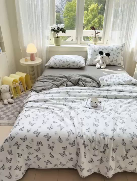 91家纺网 家纺一手货源 找家纺 丝芙妮家居（原乐视家纺） 2025春夏新款针织棉卡通印花夏被夏凉被空调被 赫本蝶