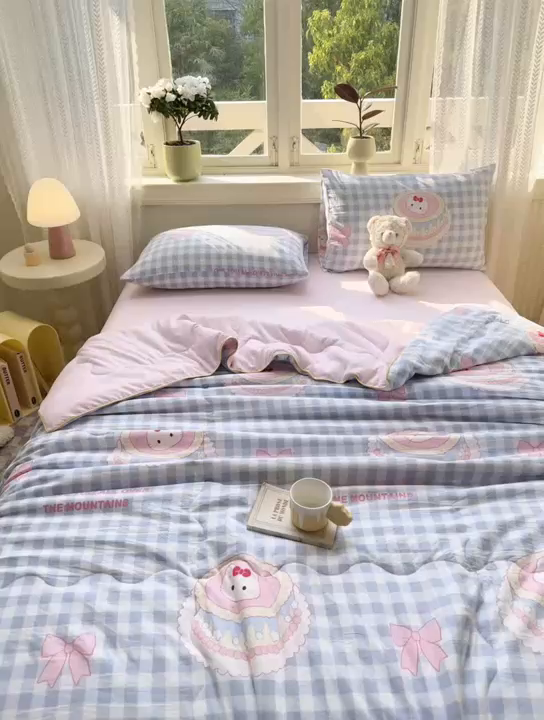 91家纺网 家纺一手货源 找家纺 丝芙妮家居（原乐视家纺） 2025春夏新款针织棉卡通印花夏被夏凉被空调被 喵喵物语