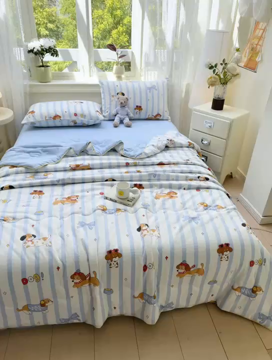 91家纺网 家纺一手货源 找家纺 丝芙妮家居（原乐视家纺） 2025春夏新款针织棉卡通印花夏被夏凉被空调被 俏皮狗