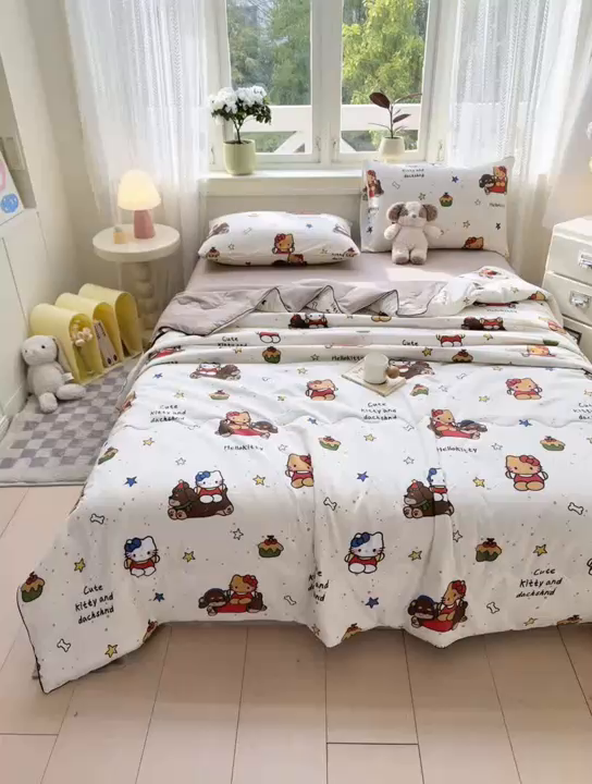 91家纺网 家纺一手货源 找家纺 丝芙妮家居（原乐视家纺） 2025春夏新款针织棉卡通印花夏被夏凉被空调被 甜甜乐园