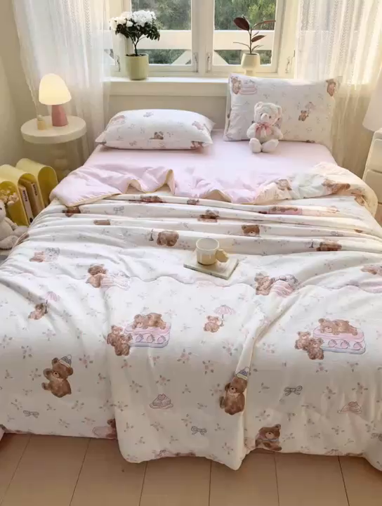 91家纺网 家纺一手货源 找家纺 丝芙妮家居（原乐视家纺） 2025春夏新款针织棉卡通印花夏被夏凉被空调被 小美好