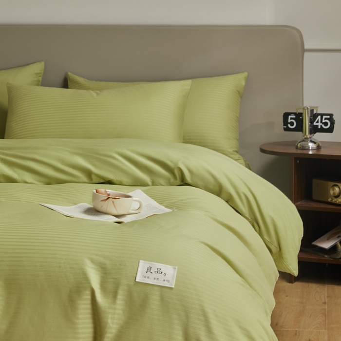 91家纺网 家纺一手货源 找家纺 眠博士 2025新款60贡缎提花四件套 60贡缎-提花豆绿