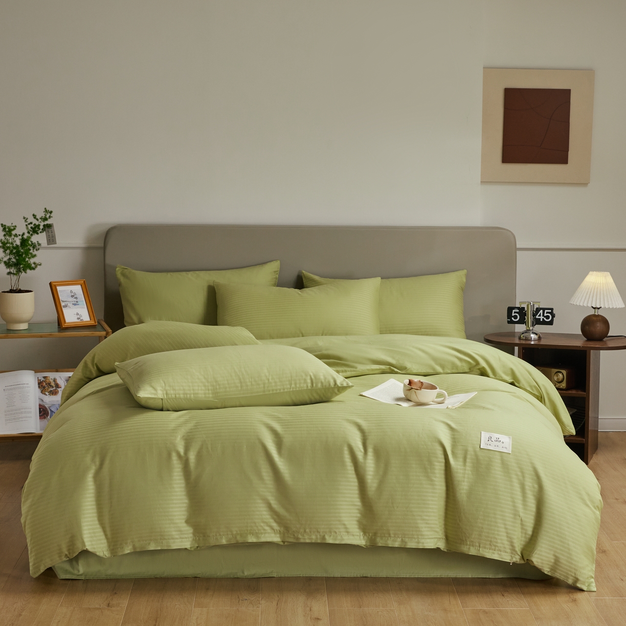 91家纺网 家纺一手货源 找家纺 眠博士 2025新款60贡缎提花四件套 60贡缎-提花豆绿