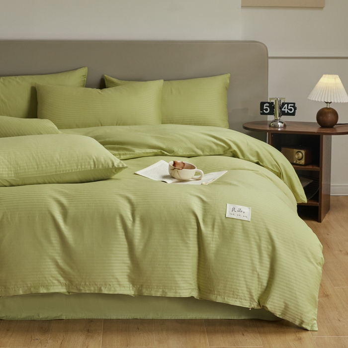 91家纺网 家纺一手货源 找家纺 眠博士 2025新款60贡缎提花四件套 60贡缎-提花豆绿