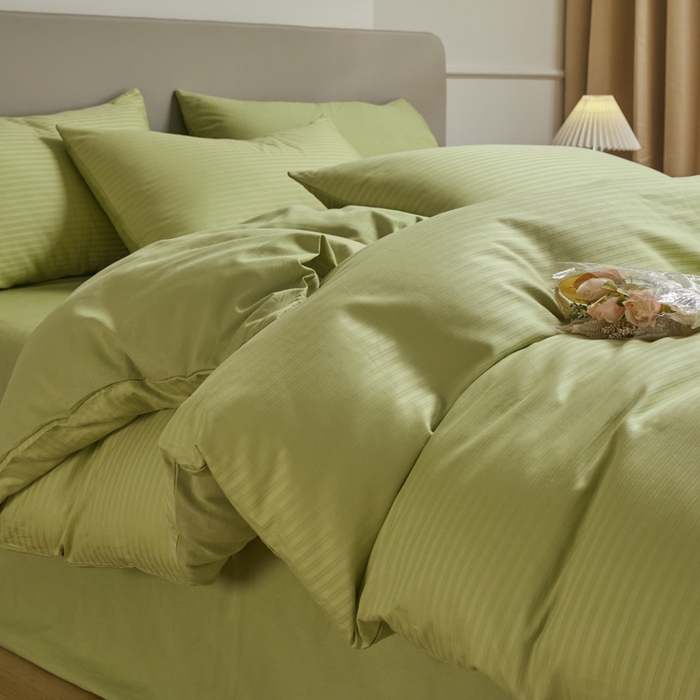 91家纺网 家纺一手货源 找家纺 眠博士 2025新款60贡缎提花四件套 60贡缎-提花豆绿