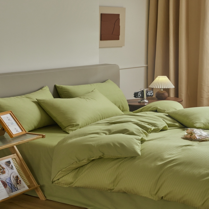 91家纺网 家纺一手货源 找家纺 眠博士 2025新款60贡缎提花四件套 60贡缎-提花豆绿