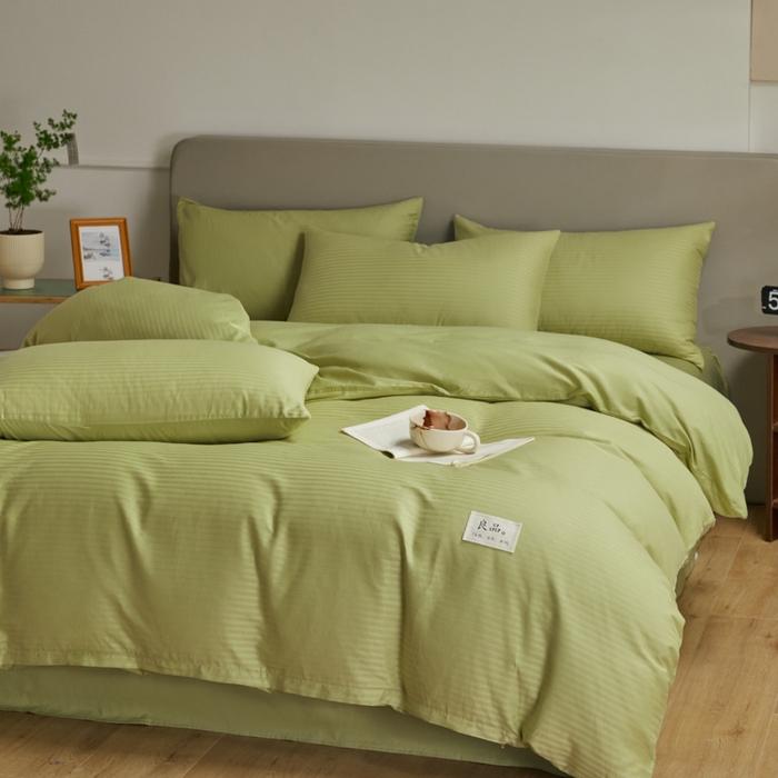 91家纺网 家纺一手货源 找家纺 眠博士 2025新款60贡缎提花四件套 60贡缎-提花豆绿