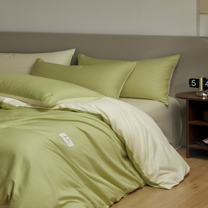 91家纺网 家纺一手货源 找家纺 眠博士 2025新款60贡缎提花四件套 60贡缎-提花豆绿+黄