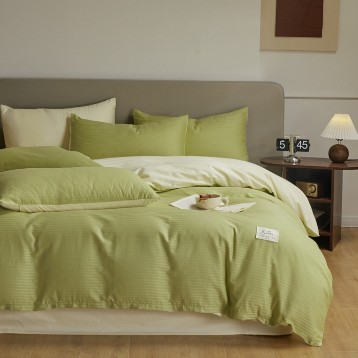 91家纺网 家纺一手货源 找家纺 眠博士 2025新款60贡缎提花四件套 60贡缎-提花豆绿+黄