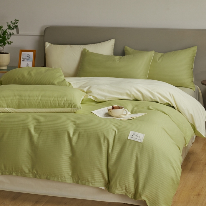 91家纺网 家纺一手货源 找家纺 眠博士 2025新款60贡缎提花四件套 60贡缎-提花豆绿+黄