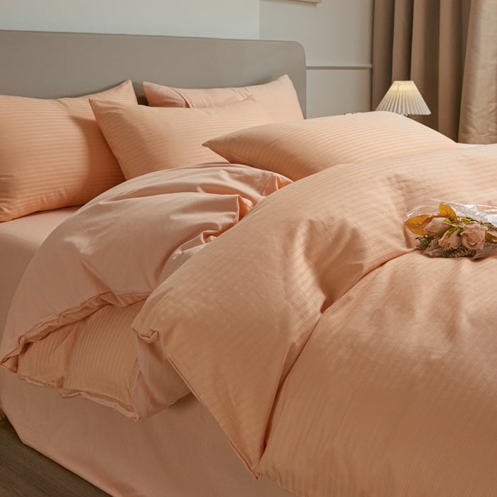 91家纺网 家纺一手货源 找家纺 眠博士 2025新款60贡缎提花四件套 60贡缎-提花橘粉